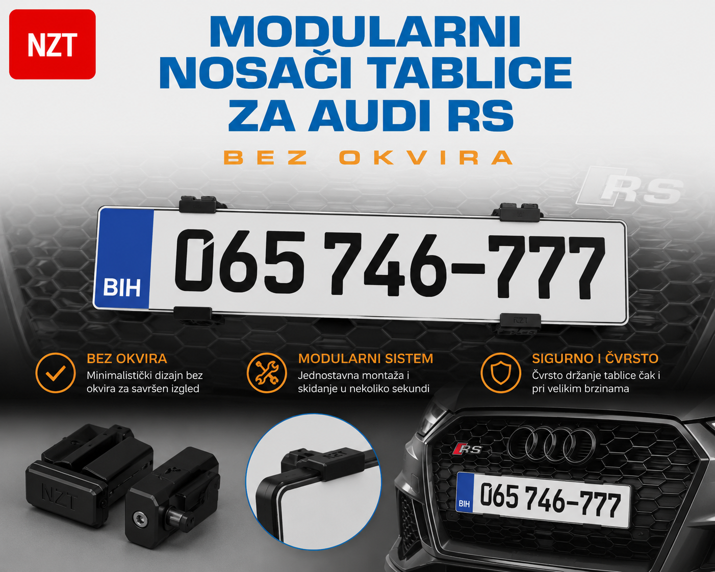 Audi RS modularni sakriveni nosač okvir držač tablice za tablicu